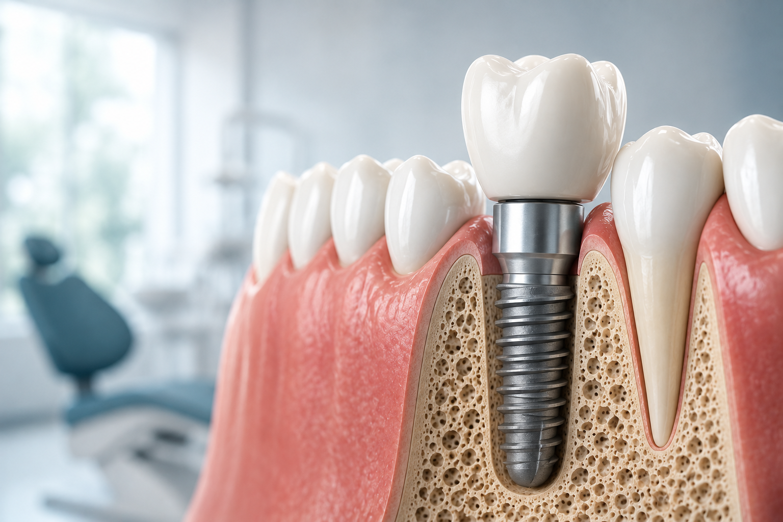 immagine di un impianto dentale che può funzionare solo se avviene l'osteointegrazione